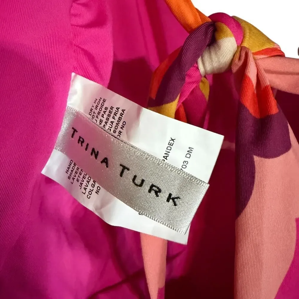 Trina Turk Fan Faire Ruffle Plunge One Piece Swimsuit NWOT Size 12